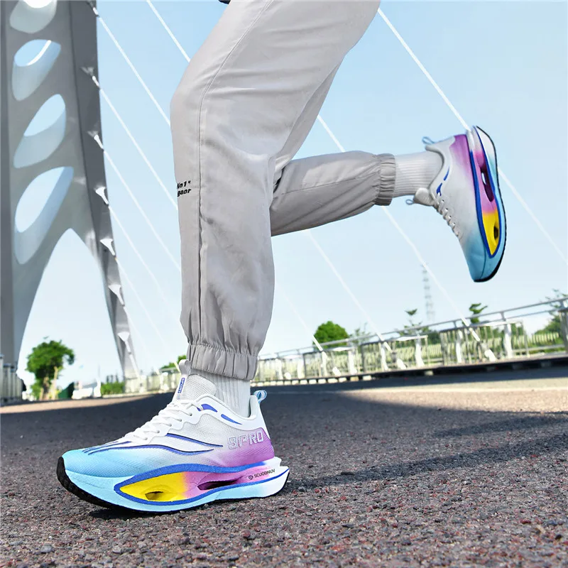 Herren-Freizeitsportschuhe, Paar-Modell 9Pro, Herren-Laufschuhe für Wettkämpfe, trendige Sportschuhe mit Farbverlauf und Mesh-Obermaterial, atmungsaktive, leichte und strapazierfähige Laufschuhe mit dicker Sohle und hoher Elastizität, die Stöße absorbieren, ideal für Outdoor-Fitness-Training. – Detail 24