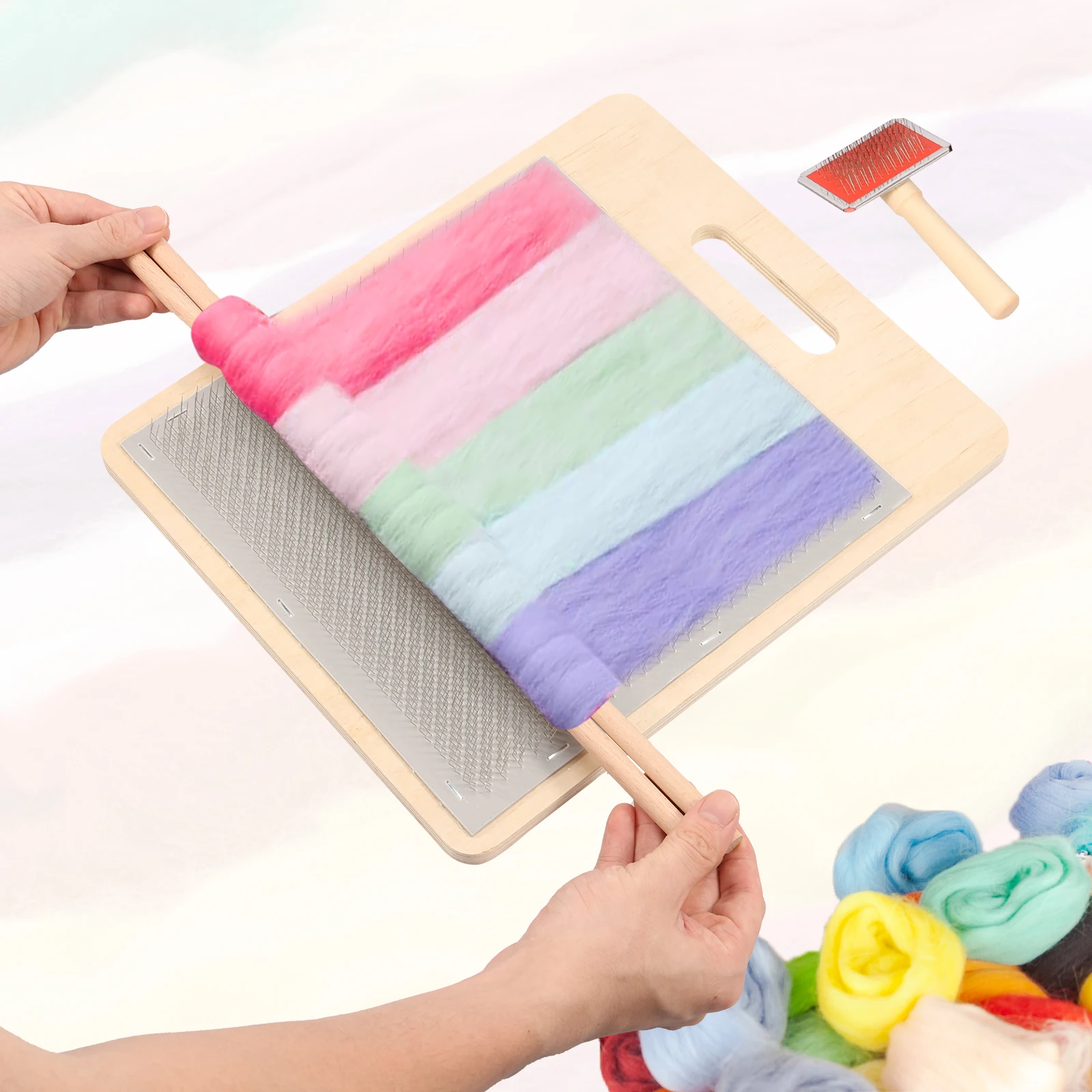 

Wool Blending Board Carding Brush Set with 2 Wood Sticks Fiber Carding Board Wool Hand Carder for Mix Color Fiber Felt DIY