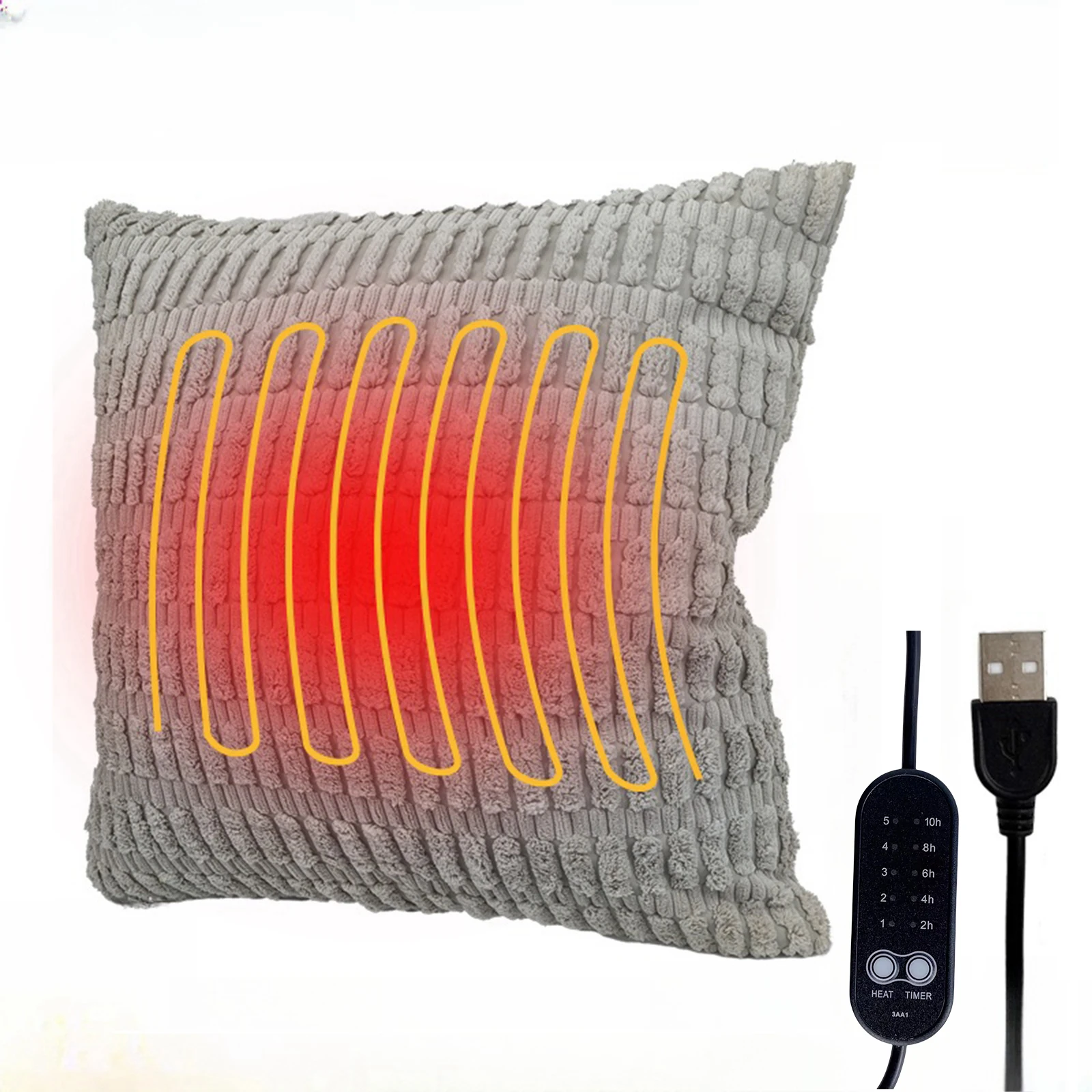 Heated Pillow for Lumbar Electric Pillow Support for Office Chair Couch and Bed 5 Heat Setting 5 Time Setting USB Plug Heated Th