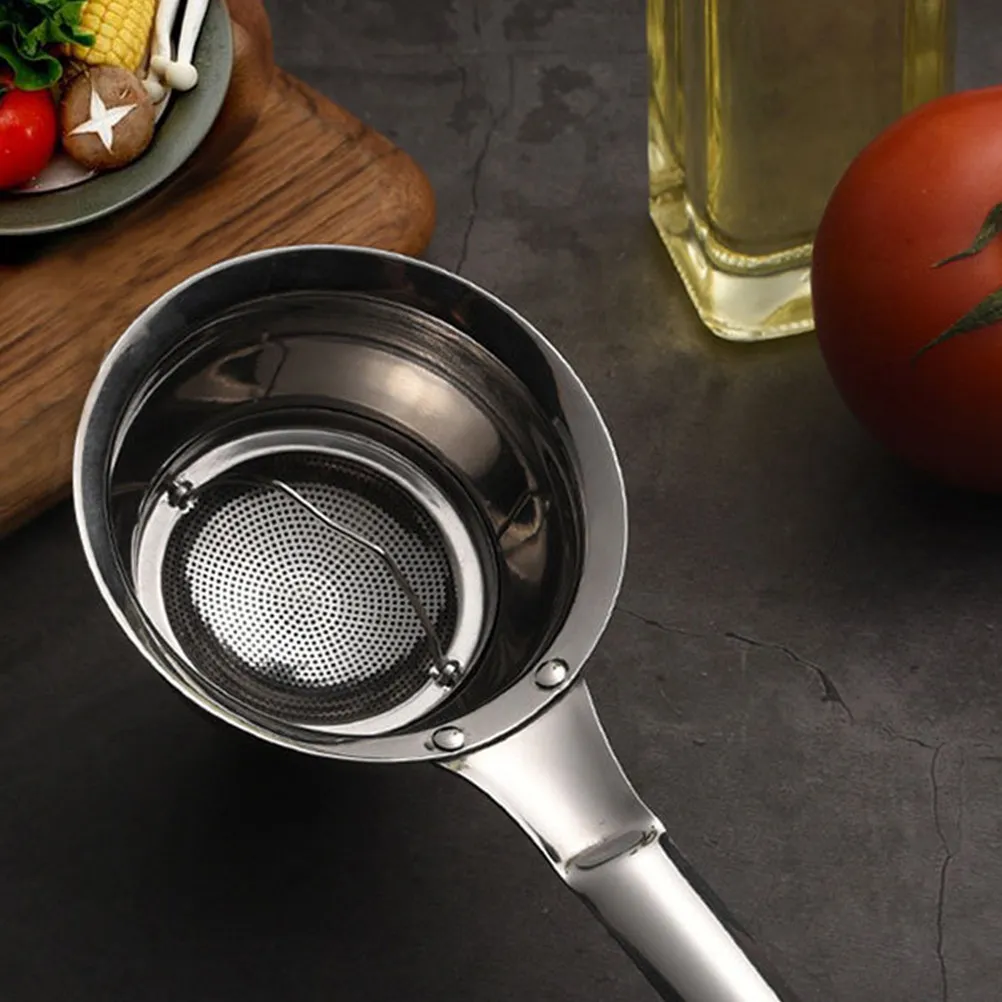 1Pcs Stainless Steel Oil Funnel Filter Spoon Premium Kitchen Utensil Long Handle Large Scoop for Hot Oil Filtering Tea Wine