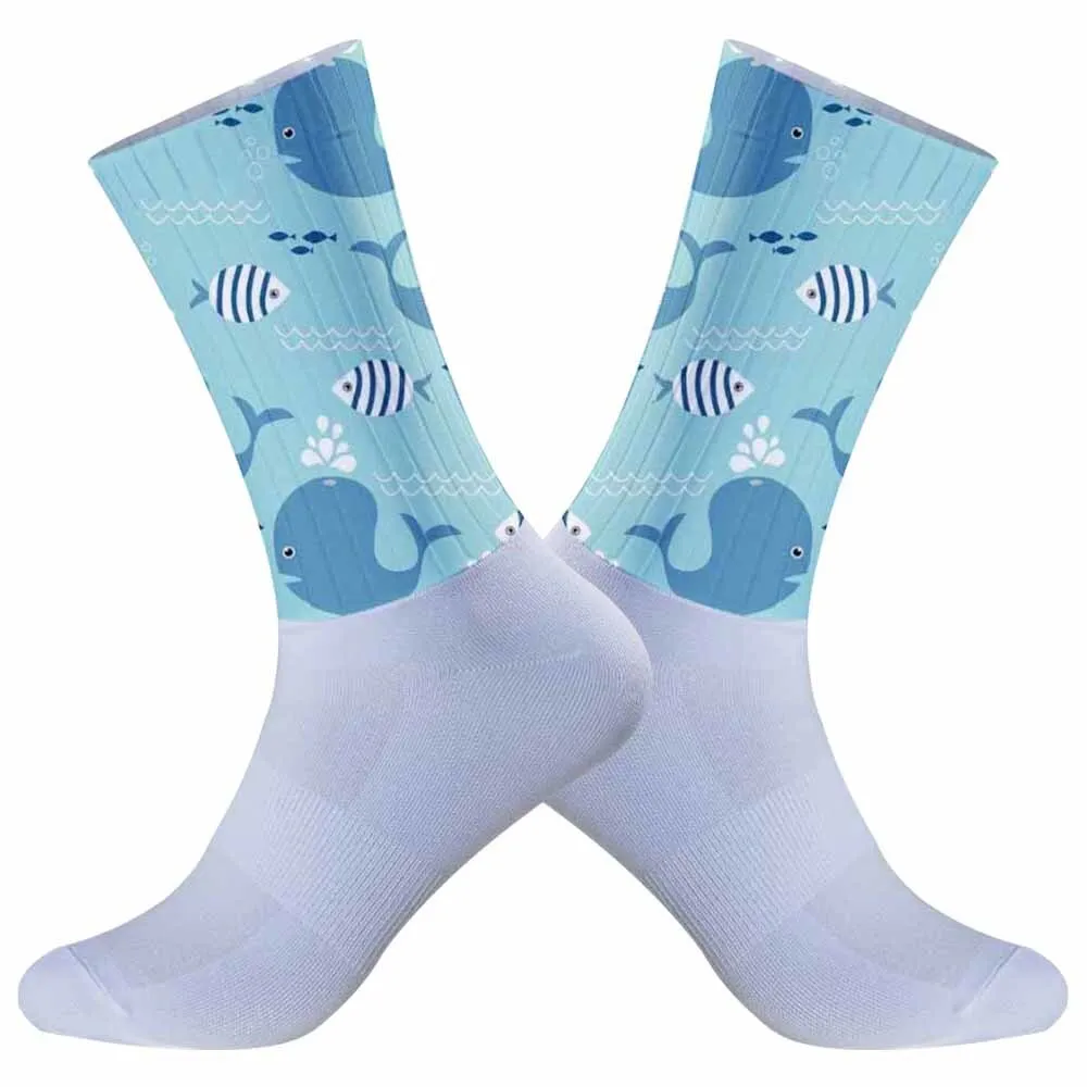 2024 New breathable non-slip silicone sports bike running socks Cycling socks Pirate pattern of conch fish Socks Christmas Socks