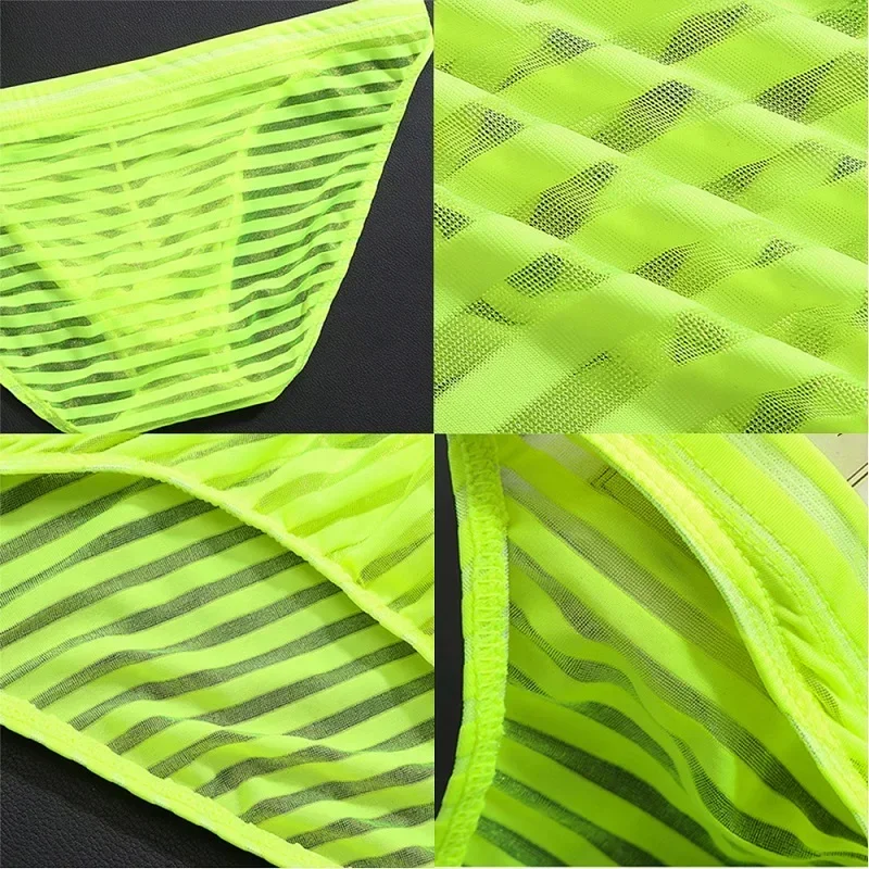 Men\'s Striped Sexy Fashion Ultra-Thin Sheer Erotic Hombre Bikini Breathable Underpant Nylon Underpants See Through Trunks