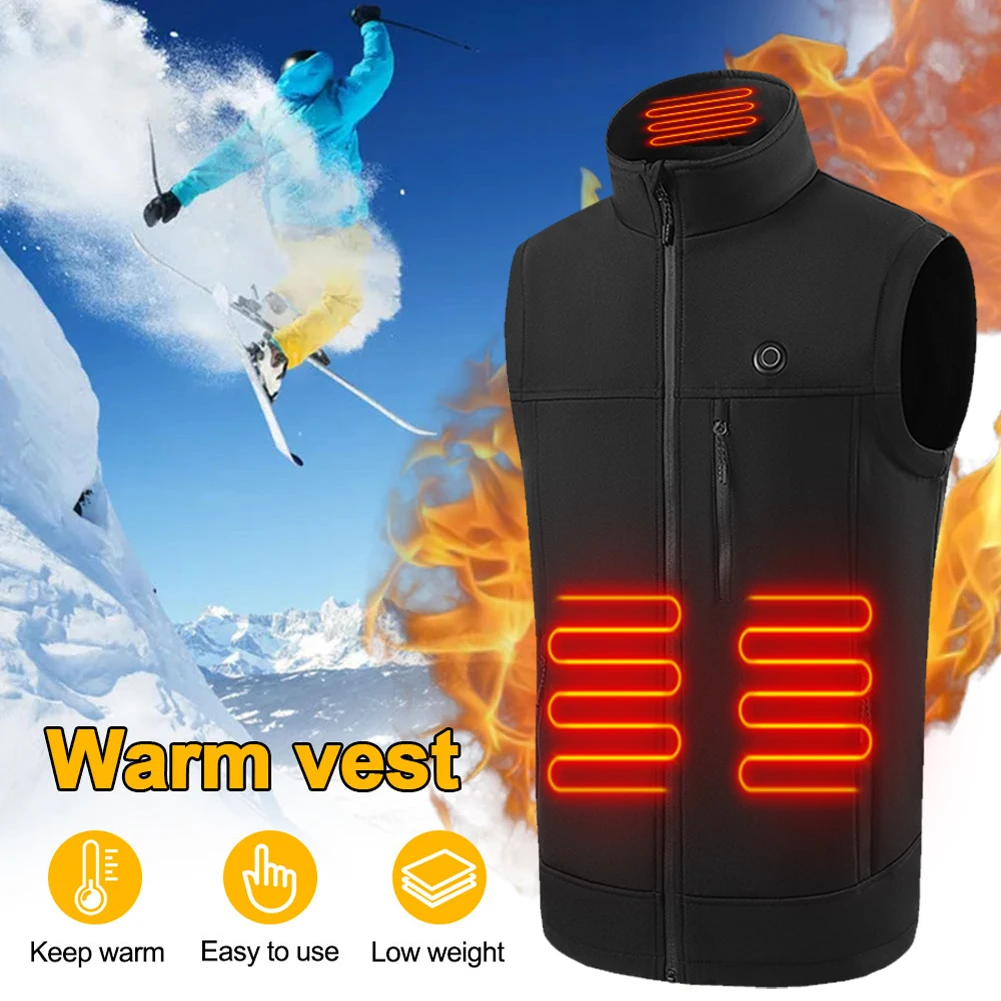 New 9 Areas Heated Vest For Men USB Powered 3 Gear Temperature Control Stand Collar Winter Warm Vest For Outdoor Hiking Camping