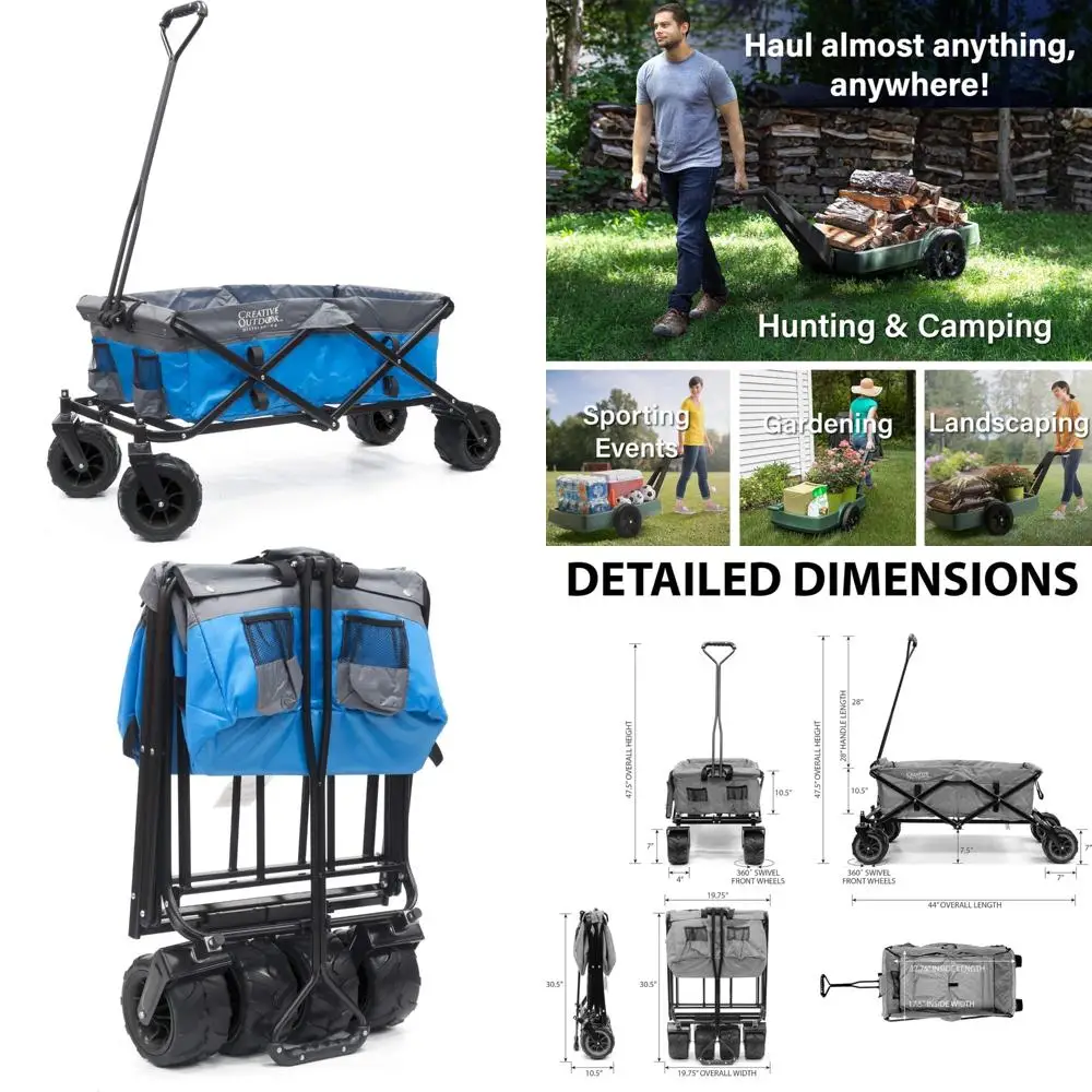 

All-Terrain Portable Folding Cart for Kids - 200lbs Capacity, Push and Pull Wagon