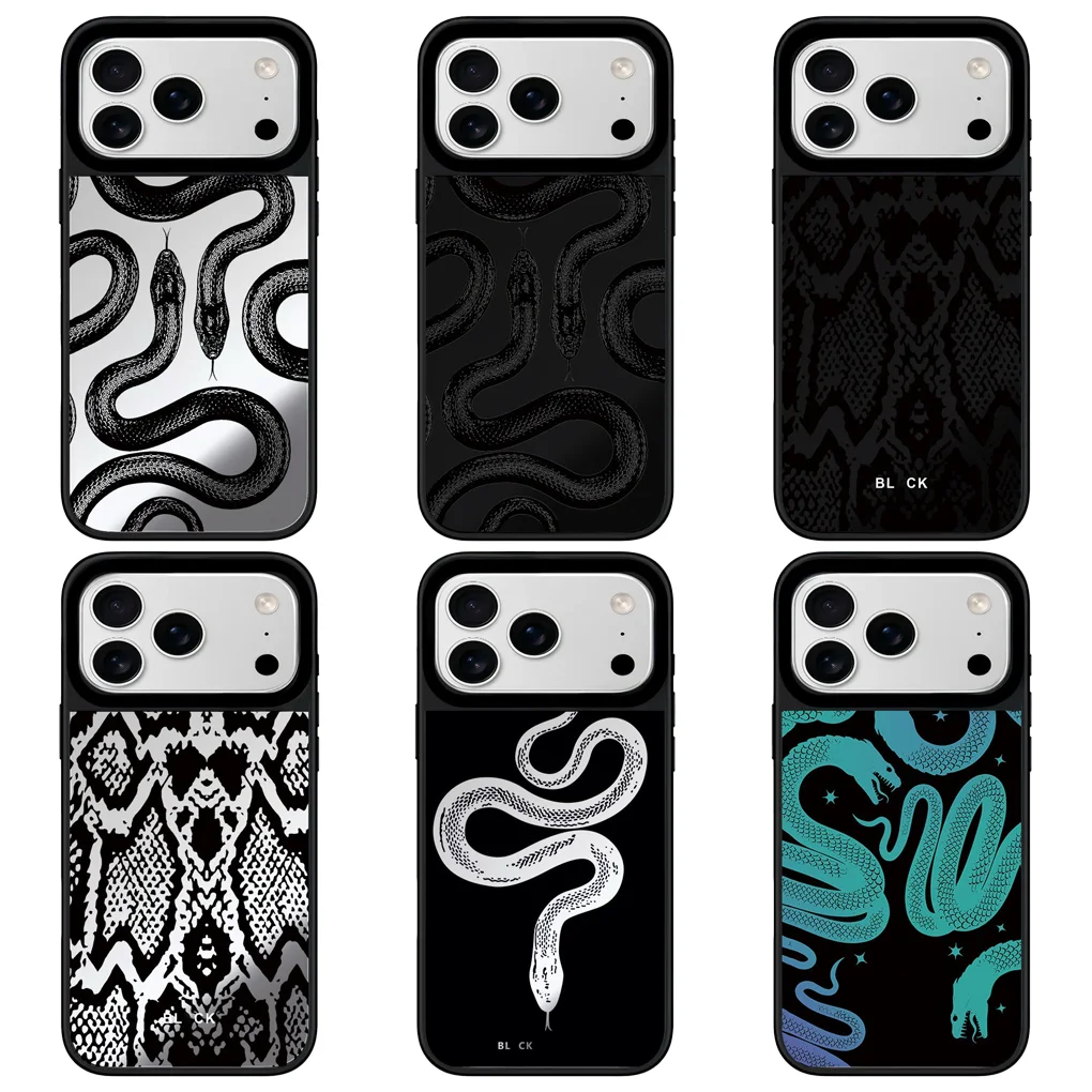 

Snake Mirror Surface Black Border Magnetic Phone Case Cover for IPhone 12 13 14 15 16 17 Pro Max Case