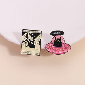 Kartun Kucing Hitam Enamel PEW PEW MADAFAKAS Mata Besar Anak Kucing Hewan Lucu Bros Kerah Lencana Perhiasan Gif untuk Pecinta Kucing 10 pin makanan penjualan terbaik - №