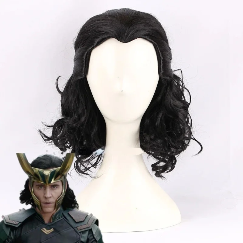 25COSХэллоуин мужской Локи косплей короткий черный волнистый стильный костюм термостойкие синтетические волосы карнавальный вечерние костюм для ролевых игр