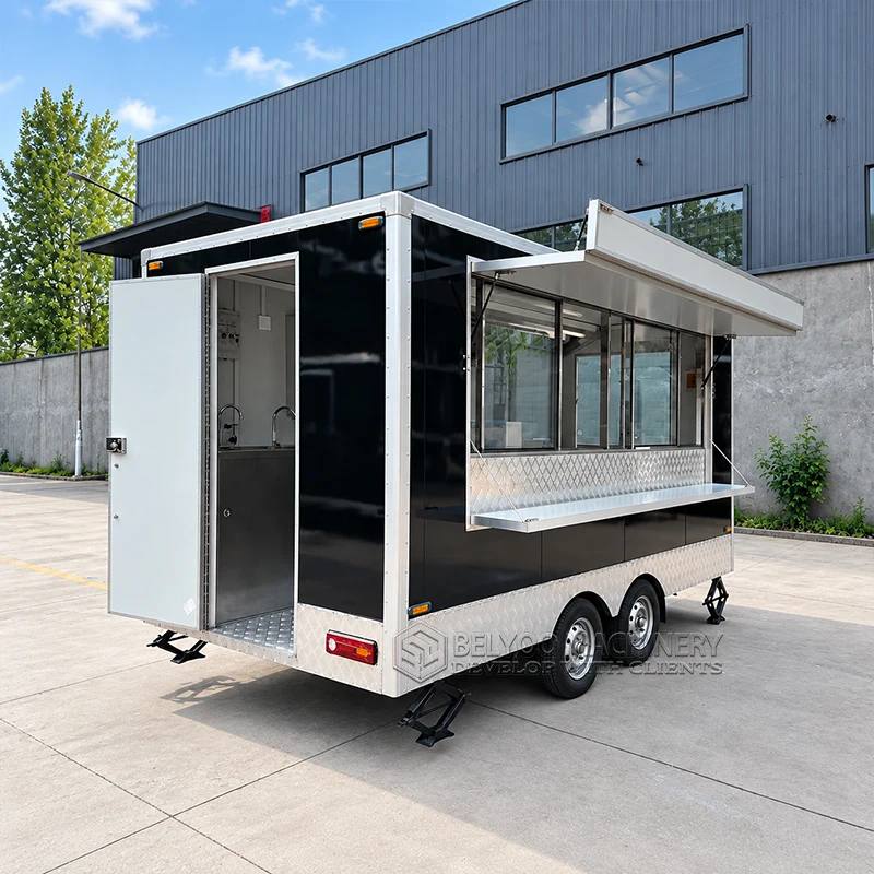 Fully Equipped Mobile Food Truck Trailer Custom Commercial Kitchen Concession Catering BBQ Pizza Coffee Ice Cream Trailer view 3