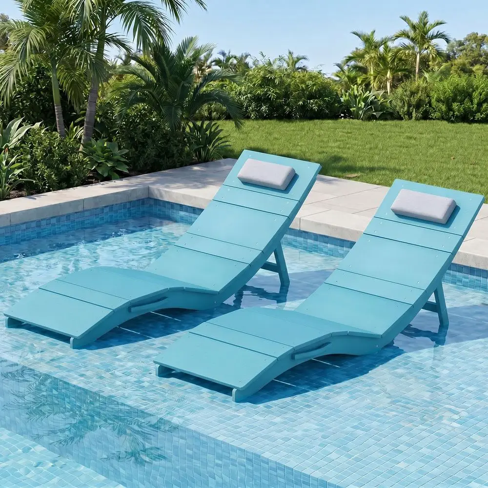 

Pool Chaise Lounge Chairs Set of 2, HIPS AntiFloating Folding Outdoor Chaise with Headrest, Heavy Duty Patio Furniture for Pool