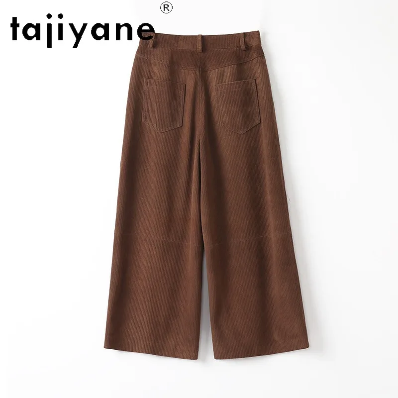 TAJIYANE Sheepskin Suede Genuine Leather Pants Woman Trousers Retro Corduroy Embossed Texture Capri Pants of Women Casual Штаны