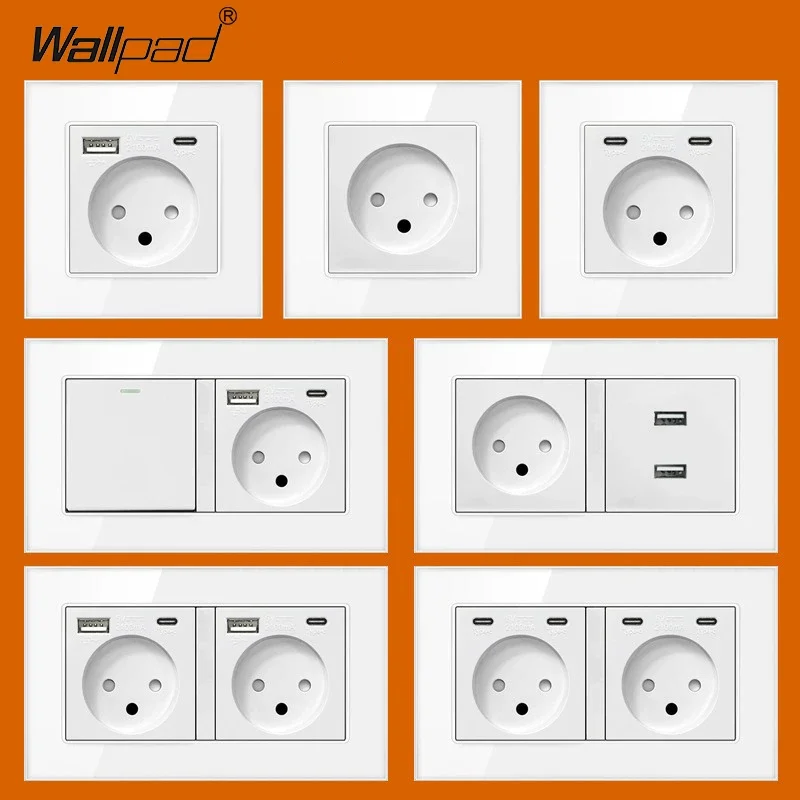 

Israel Wall Socket Electrical Power Outlet USB Type C Charging Ports White Tempered Glass Plate Free Box Included