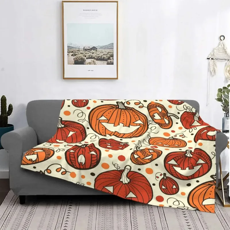 

Orange Baby Blanket Fleece Decoration Pumpkin Ghost Portable Thin Throw Blanket for Bed Outdoor Plush Thin Quilt