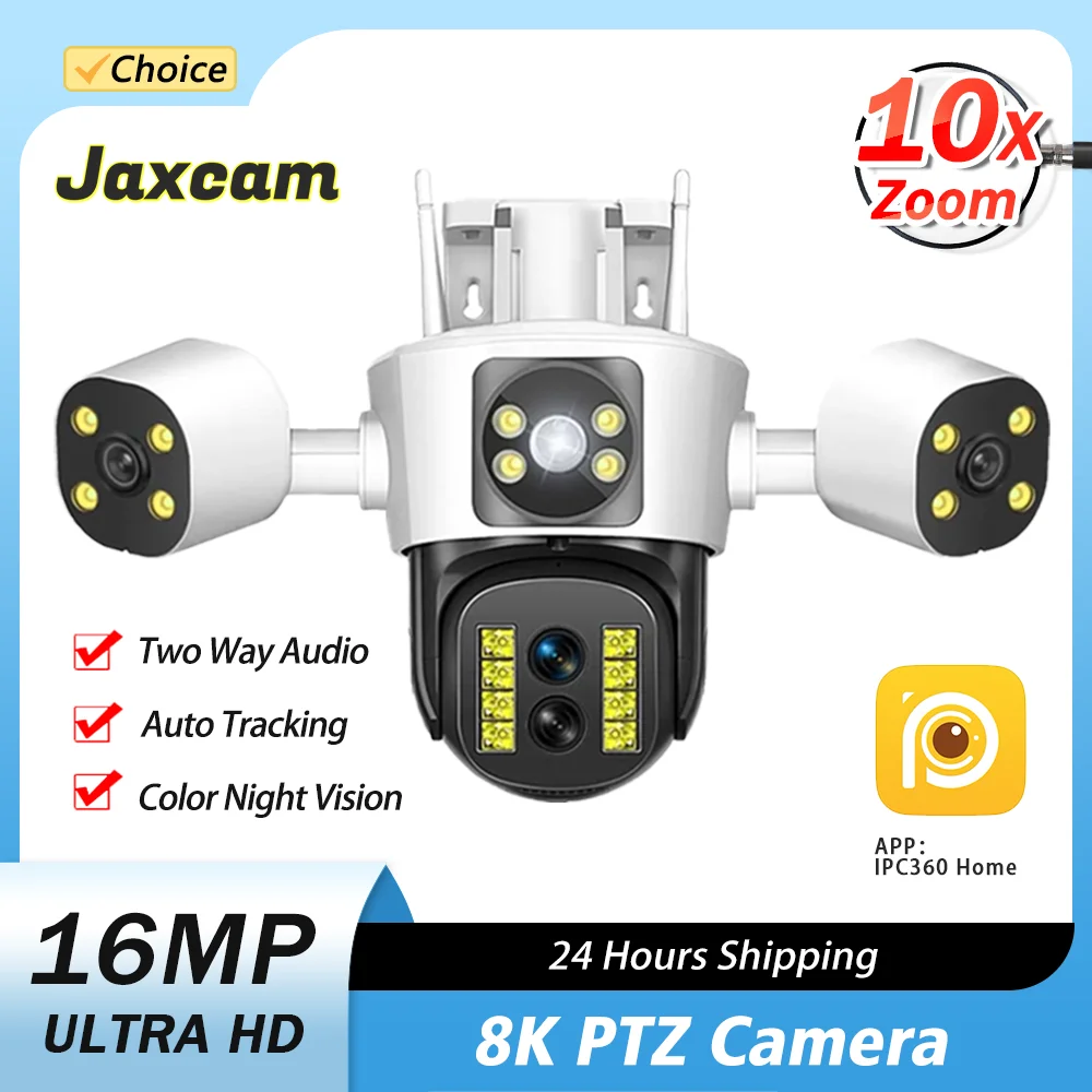 

10X Zoom 16MP 8K WiFi Outdoor Camera Four Lens Three Screen Security Protection CCTV Surveillance Auto Tracking PTZ Wireless Cam