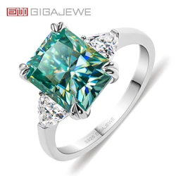 GIGAJEWE Moissanite 8X10mm 4.0ct Radiant Cut Natural Cyan S925 Silver Ring Diamond Test Passed Woman Wife Gift With GRA