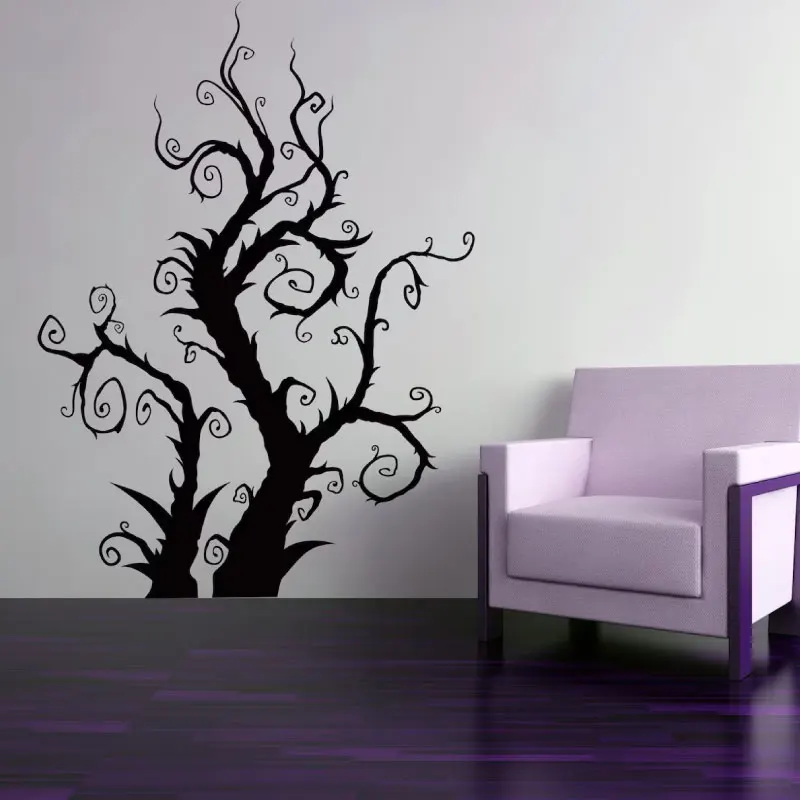 Spooky Tree Wall Decal Vinyl Halloween Decor for Kids Room Curly Branch Horror Tree Art Sticker