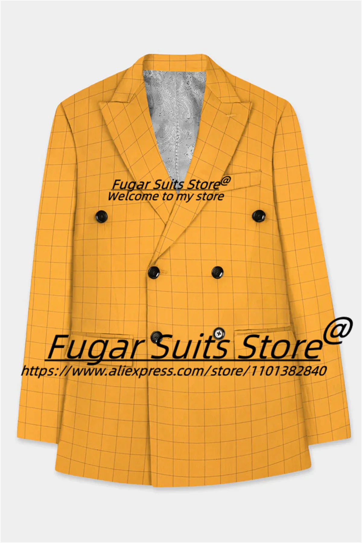 Costume de bureau à carreaux jaune pour hommes, olympiques slim à double boutonnage, blazers formels pour hommes d'affaires, ensembles de Rh2 pièces, zones me