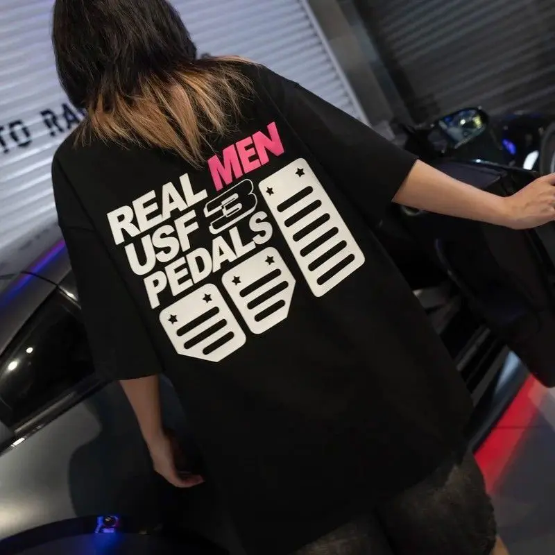 

Футболка с короткими рукавами из чистого хлопка с персонализированным принтом для любителей автомобилей для мужчин и женщин, универсальный летний повседневный свободный топ для пар