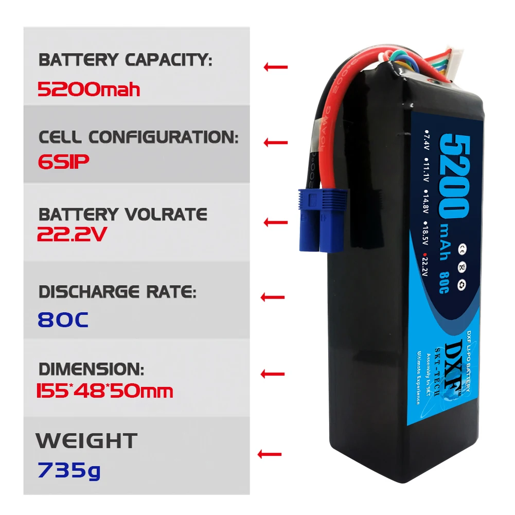 Аккумулятор DXF Lipo 2S 4S 6S, 9200 в, 7000 мАч, 6500 мАч, 6200 мАч, 5200 мАч, 1/8 мАч, 130C, 100C, 80C для Evader радиоуправляемых автомобилей, грузовиков, BX, Truggy, багги