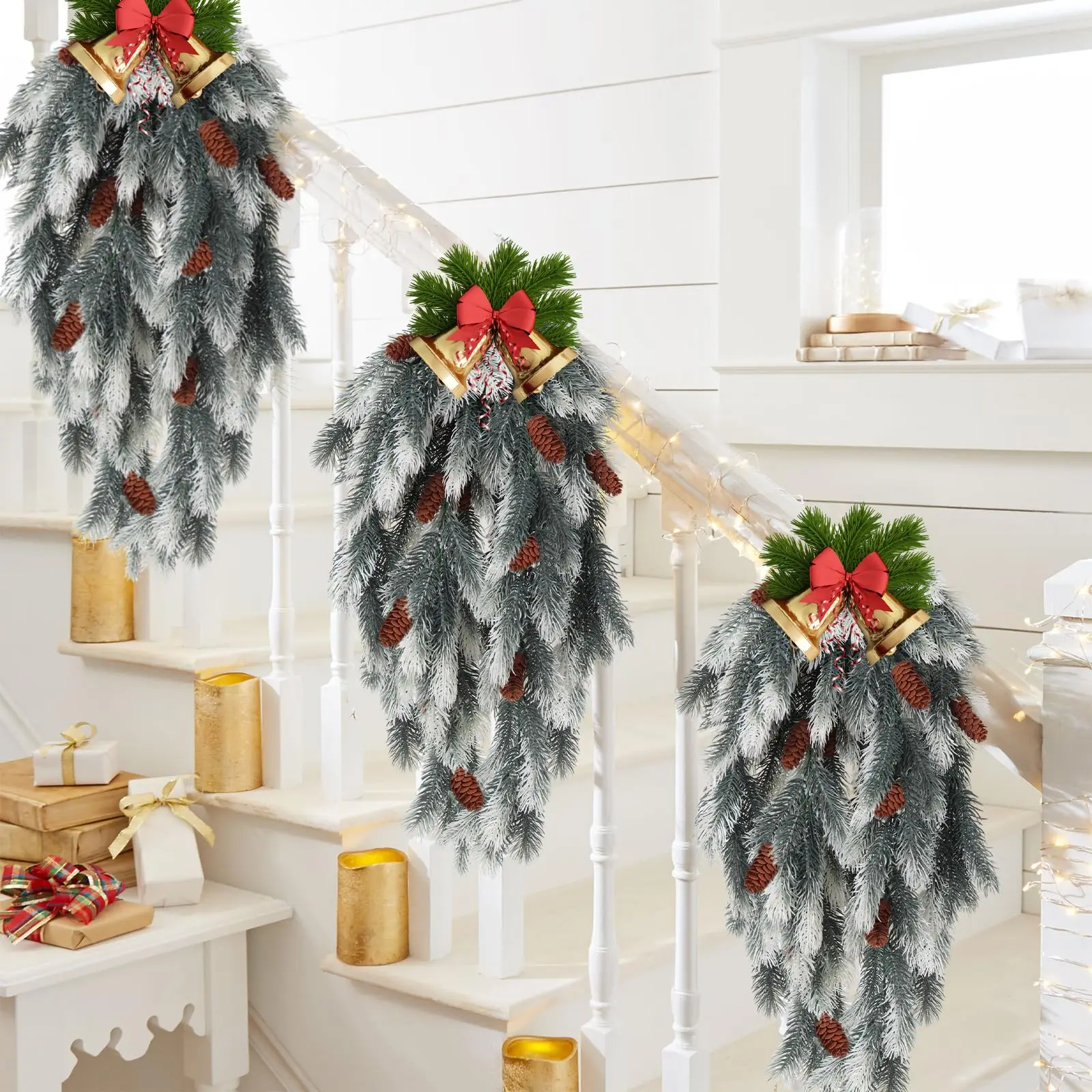1 Stück künstliche Tannennadeln zum Aufhängen, Ranke mit künstlichem Tannenzapfen aus Kunststoff, künstliche Pflanzen für Weihnachtsfeier, Zuhause, drinnen und draußen – Detail 7
