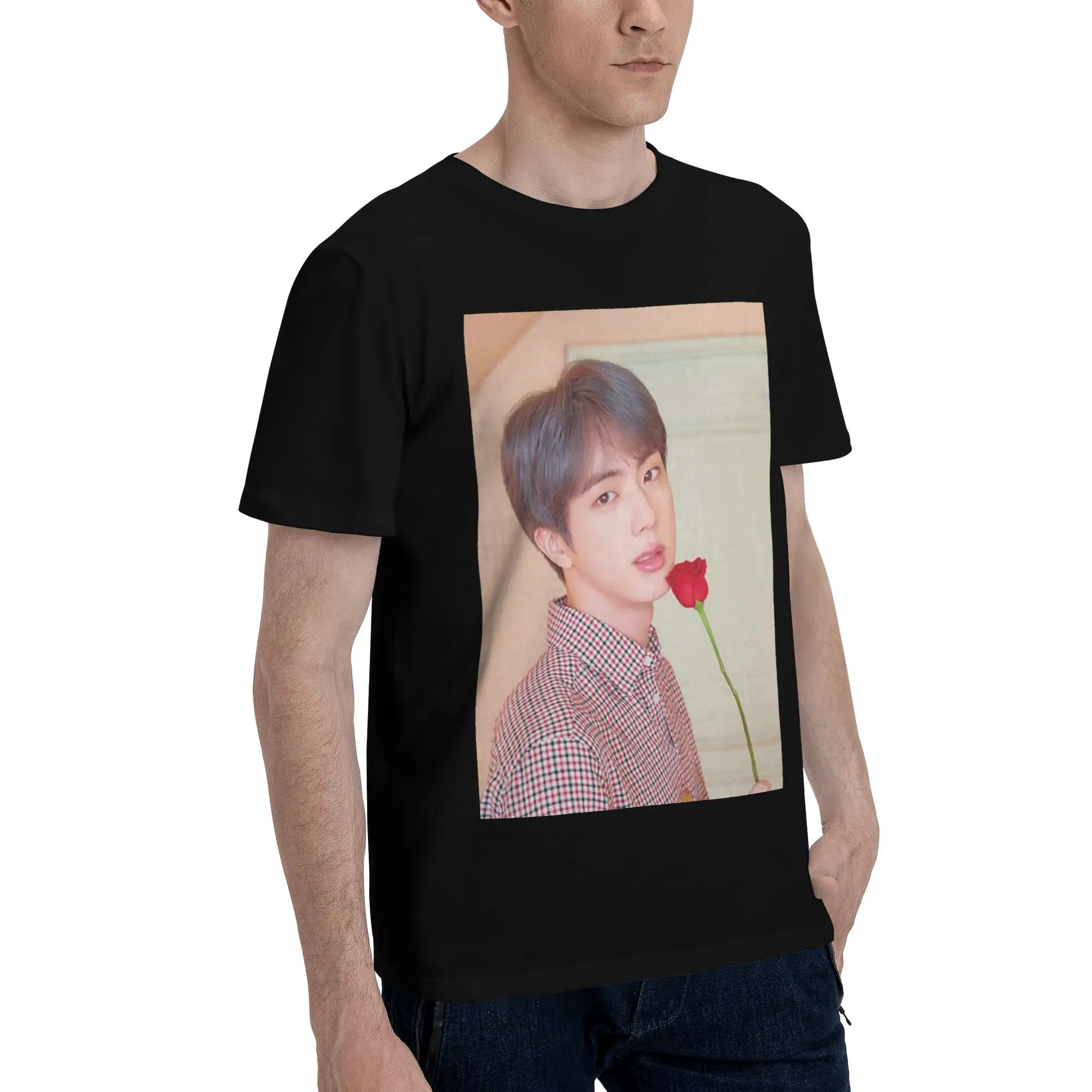 

Jin Мужская футболка больших размеров, мужские хлопковые футболки с круглым вырезом, короткие летние мужские футболки