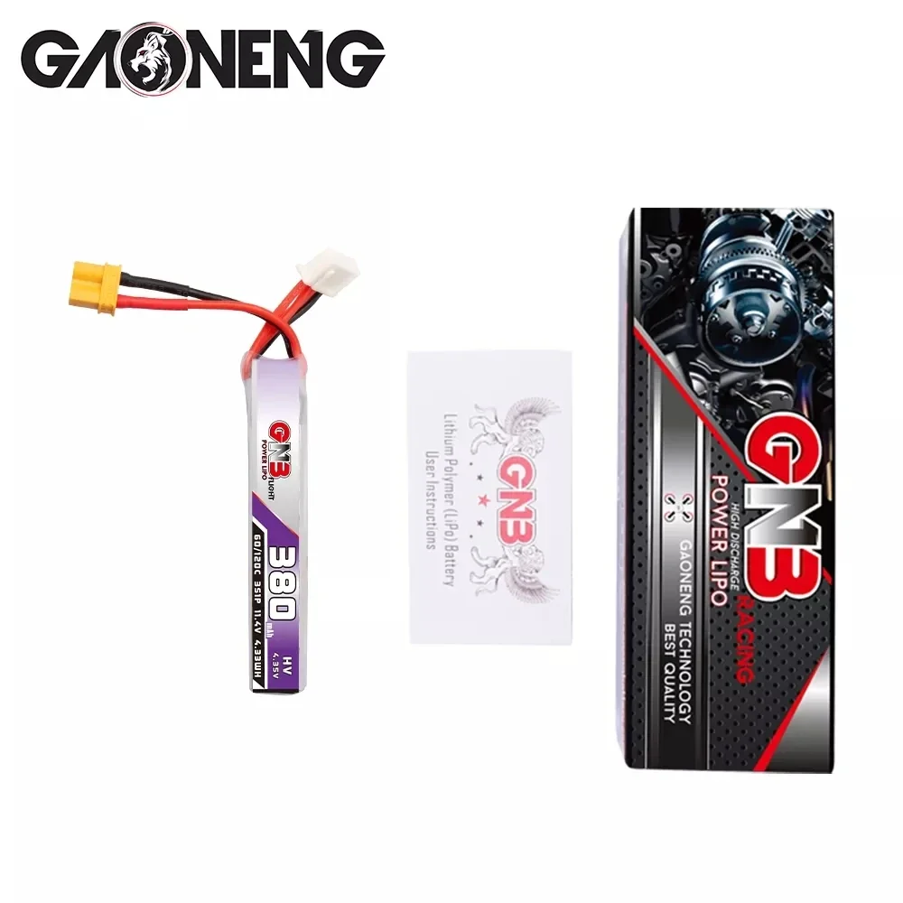 

2 шт. Gaoneng GNB 380 мАч 3S 11,4 В 60C/120C HV Lipo аккумулятор с разъемом XT30 для FullSpeed TinyLeader Whoop 3S Drone RC FPV Drone