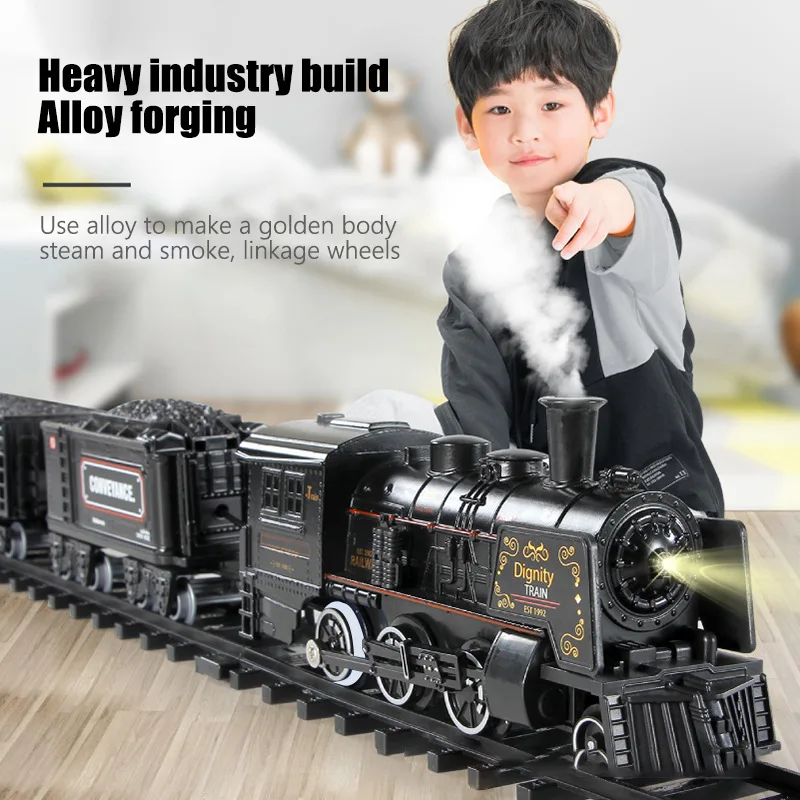 Retro Trains Set Alloy Car Head  Track Train With Smoke, Light & Sounds, Gift For Kids, Boys & Girls 4-7 Years