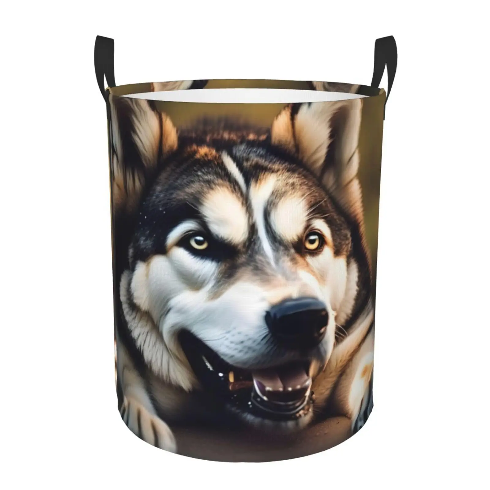 

Cute Husky Print Circular Protable Storage Bin,Basket For Laundry Hamper With Handles Bedroom Clothes Toy Dirty Clothes Basket