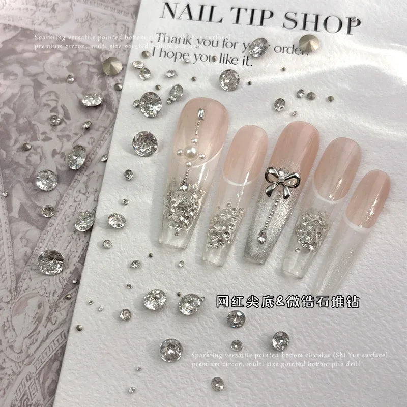 1mm-6mm Runde Spitze Zirkon Funkelnden 5A Silber Weiß Bohrer Haufen Nail art Dekorationen Strass Kristall Zubehör maniküre