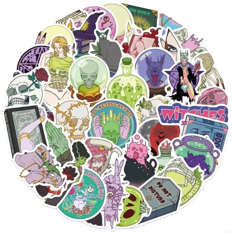 50PCS Witch Theme Cartoon Stickers PVC Waterproof Decals for Tablets Laptops Accessories 83CF