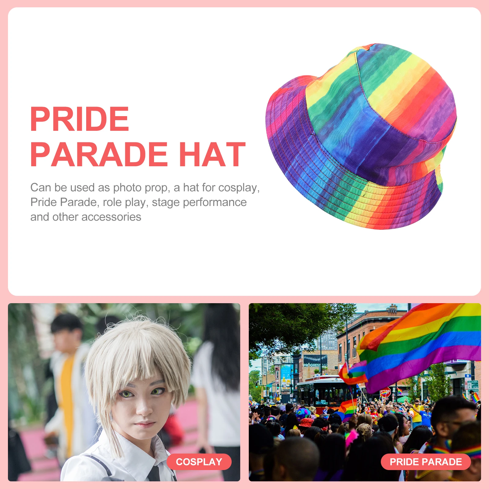 

Rainbow Colorblock Bucket Hat Pride Parade Party Hats Cosplay Costume Accessory Fisherman Hat Lesbian Homosexuals