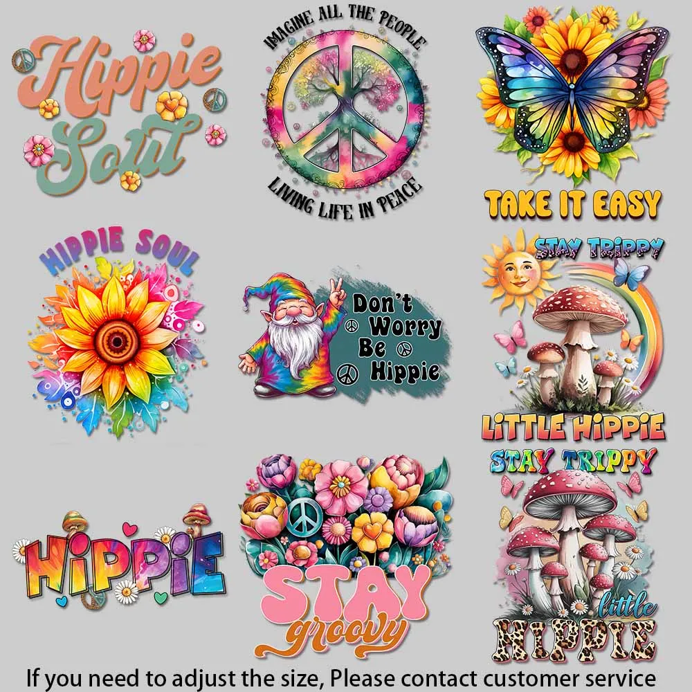 Vibrant Hippie Iron-On Patches: Peace Signs, Guitars & Flowers for DIY T-Shirts & Tote Bags Quick - drying Heat Transfer