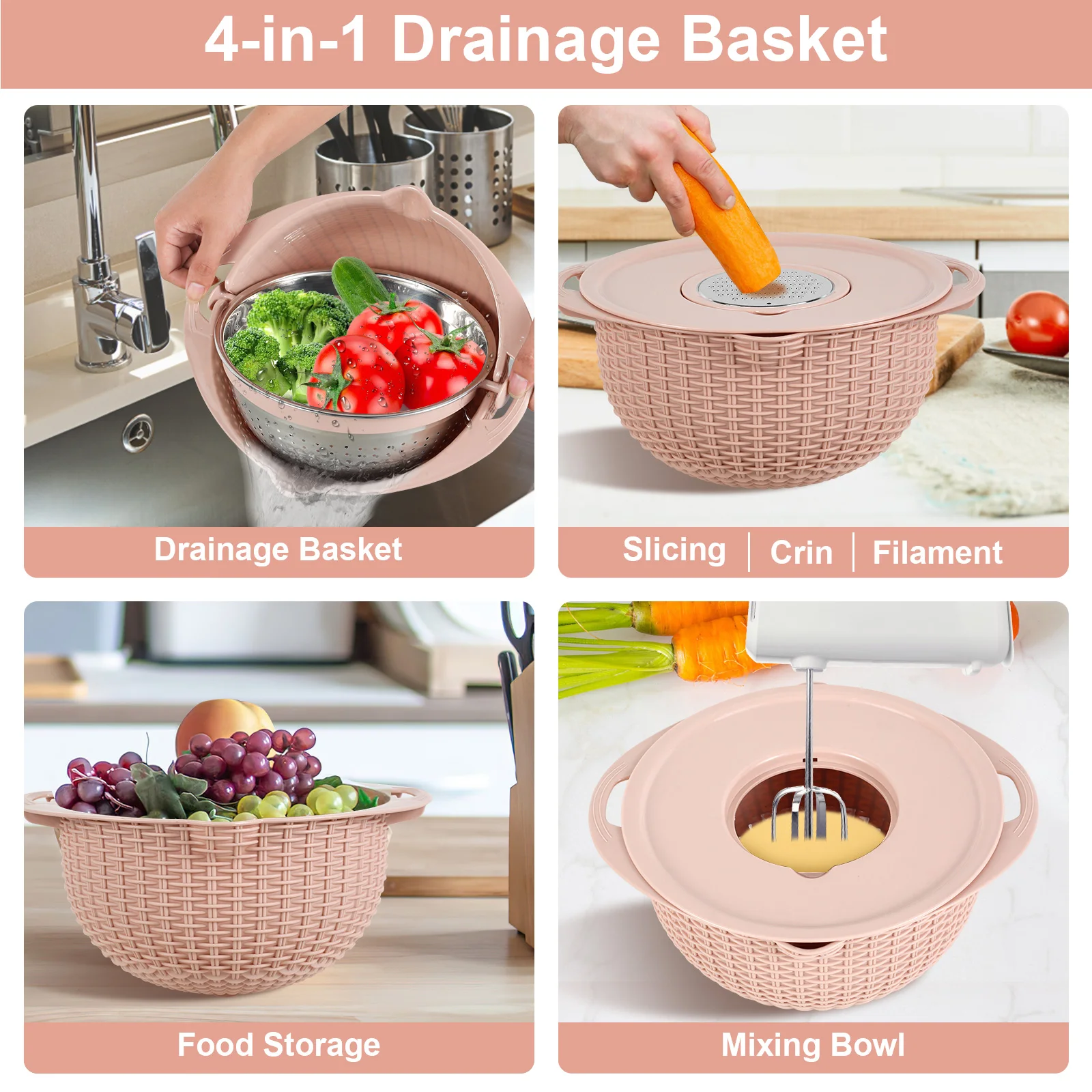 Rice Sieve Plastic Colander Kitchen Drain Basket Vegetables Fruits Washing Storage Basket Food Strainers Bowl Kitchen Tools