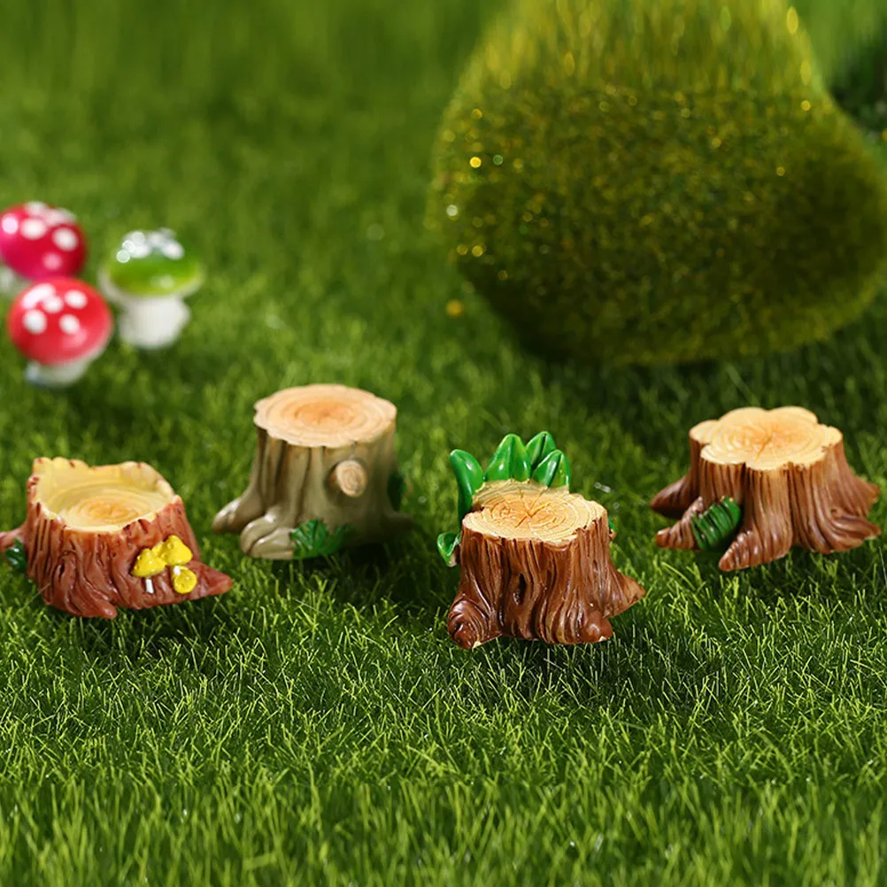 Mini Resin Tree Stump Ornaments 8 Piece Set for Fairy Garden Micro Landscape Outdoor Desktop Decor