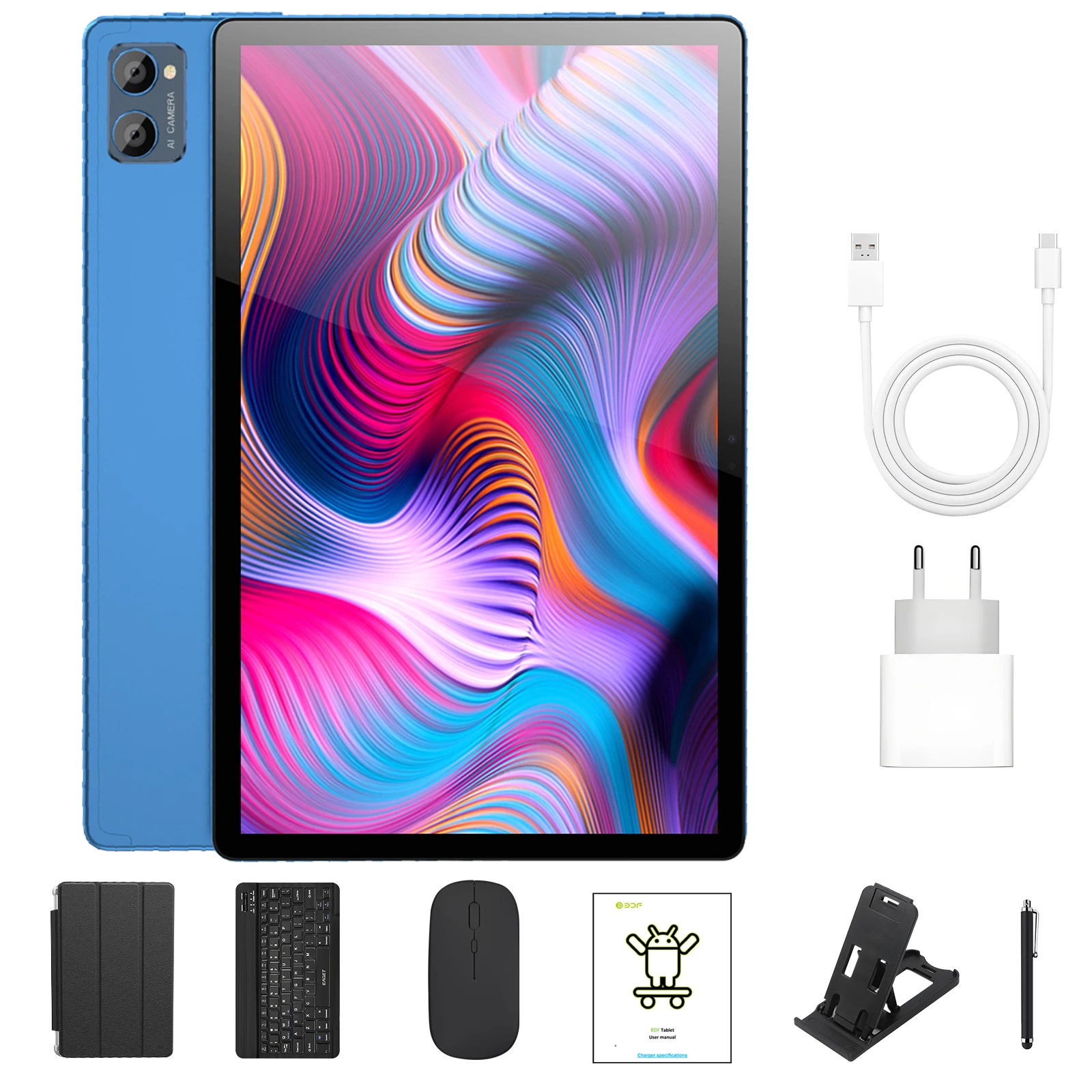 BDF Y7 Max 안드로이드 13 태블릿 10.1인치 HD+ 90Hz 디스플레이 TÜV 라인란드 옥타 코어 CPU 8GB RAM 256GB ROM 8000mAh 18W 4G LTE 태블릿