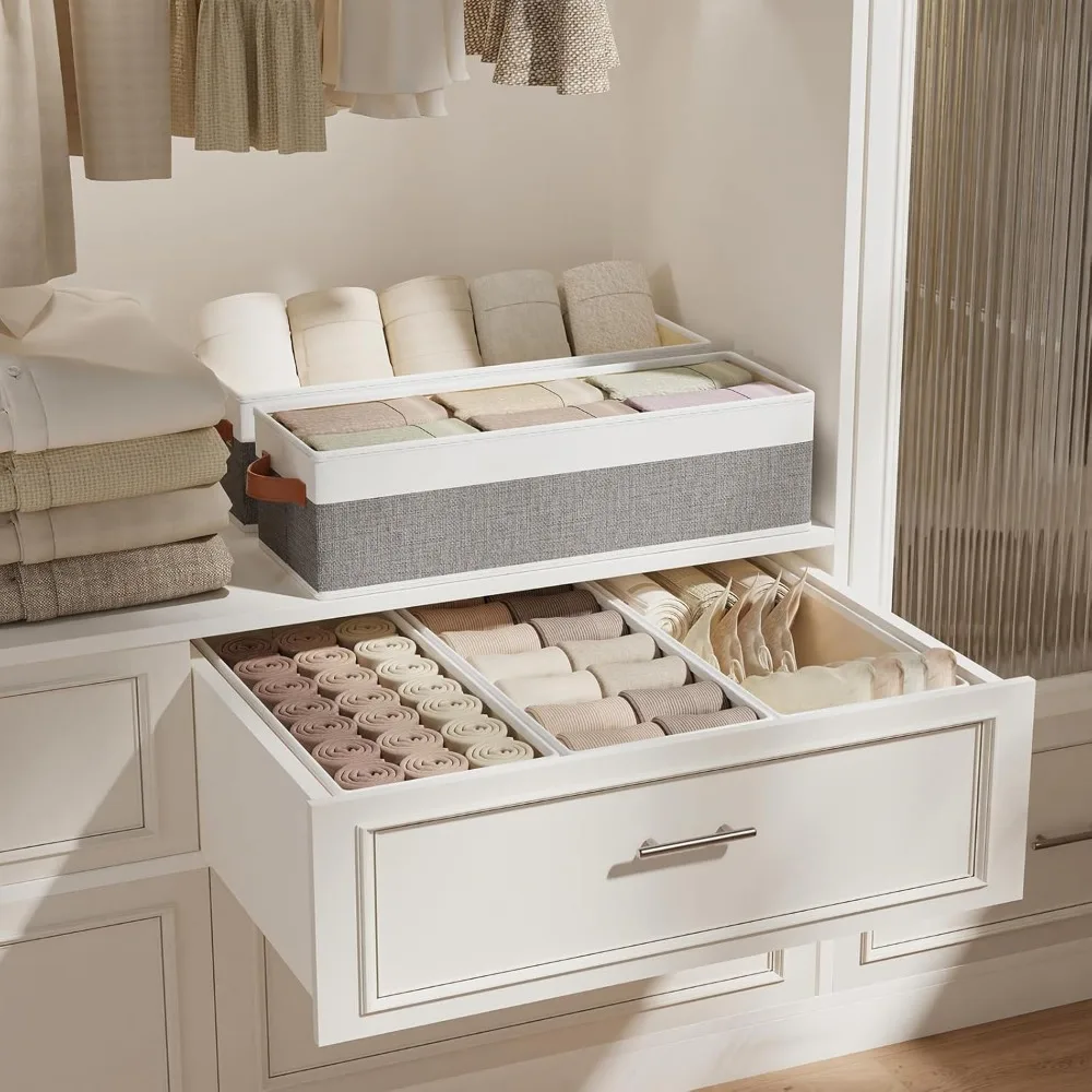 5 عبوات من سلال التخزين القابلة للطي، مكعبات تنظيم الأقمشة مع مقابض لمناشف الملابس، أبيض رمادي 15 × 6 × 5 بوصة