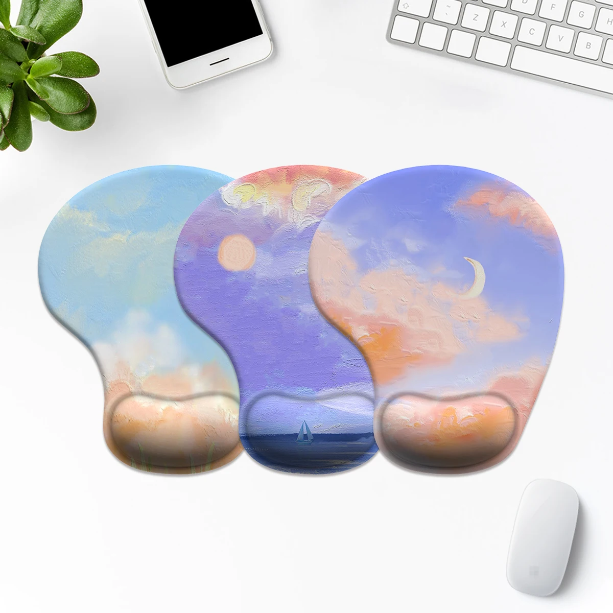 1pc Oil Painting Design Sky Mouse Pad Wrist Ergonomic Soft Anti-Slip Wrist Rest Support Mat Computer Mouse Pad for Office  PC