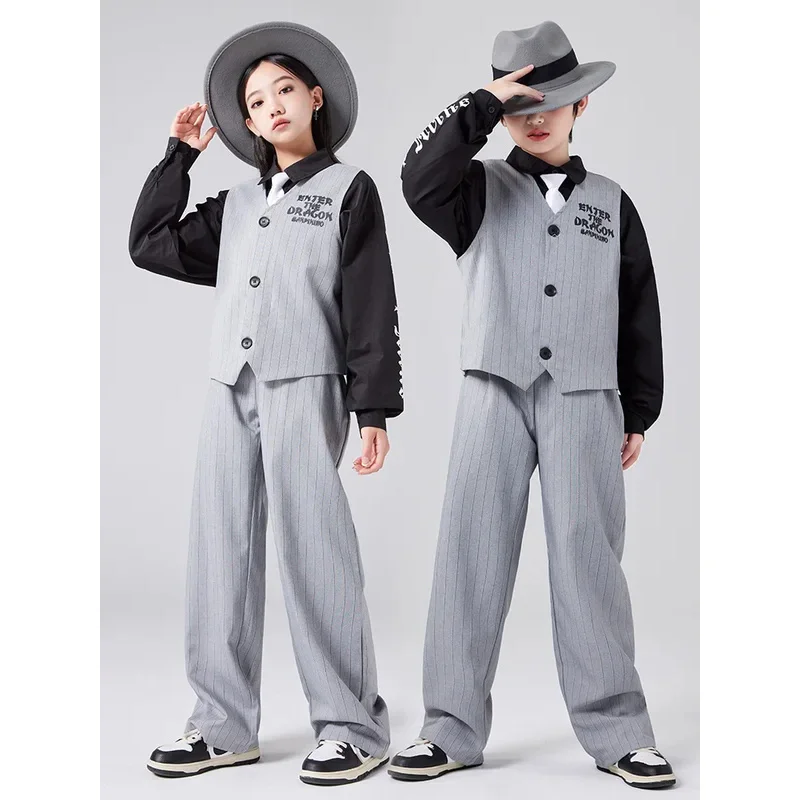 Traje de actuación para niños, traje de escenario para ropa de baile de hip hop, chalecos de baile callejero de Jazz para niños y niñas