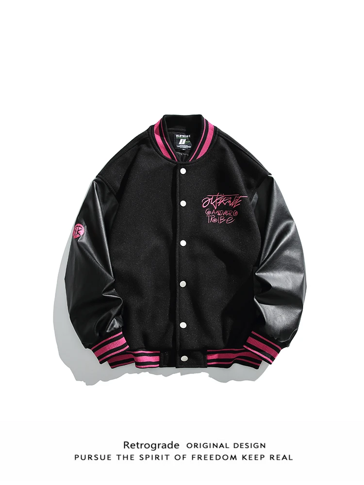 

American Street Sle Color Blo Baseball Jaet Men's Spring Autumn Loose Versatile Couple's Jaet Embroidered Loose Fit Y...