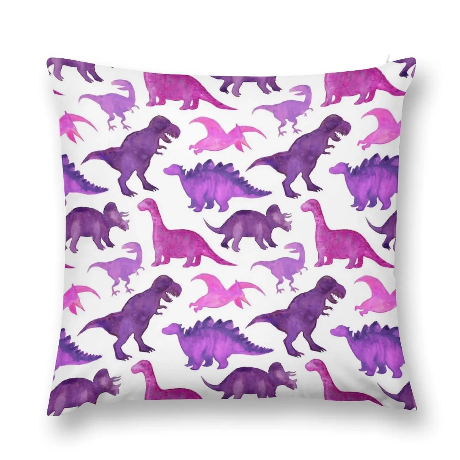 

Pink and Purple Watercolor Dinos on White Throw Pillow pillowcases for sofa cushions Cushion Child Cusions Cover pillow