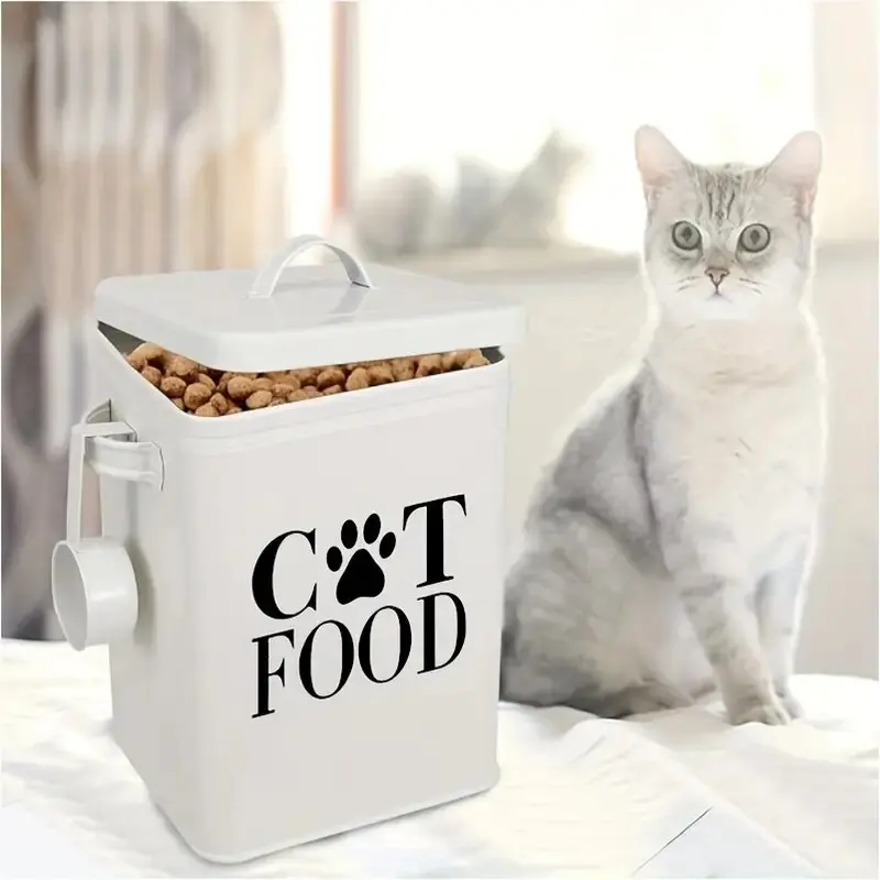 1pc Vinyl Cat Food Storage Container Sticker, Self-Adhesive Waterproof Pet Food Box Decal, Glossy Finish, Animal Theme