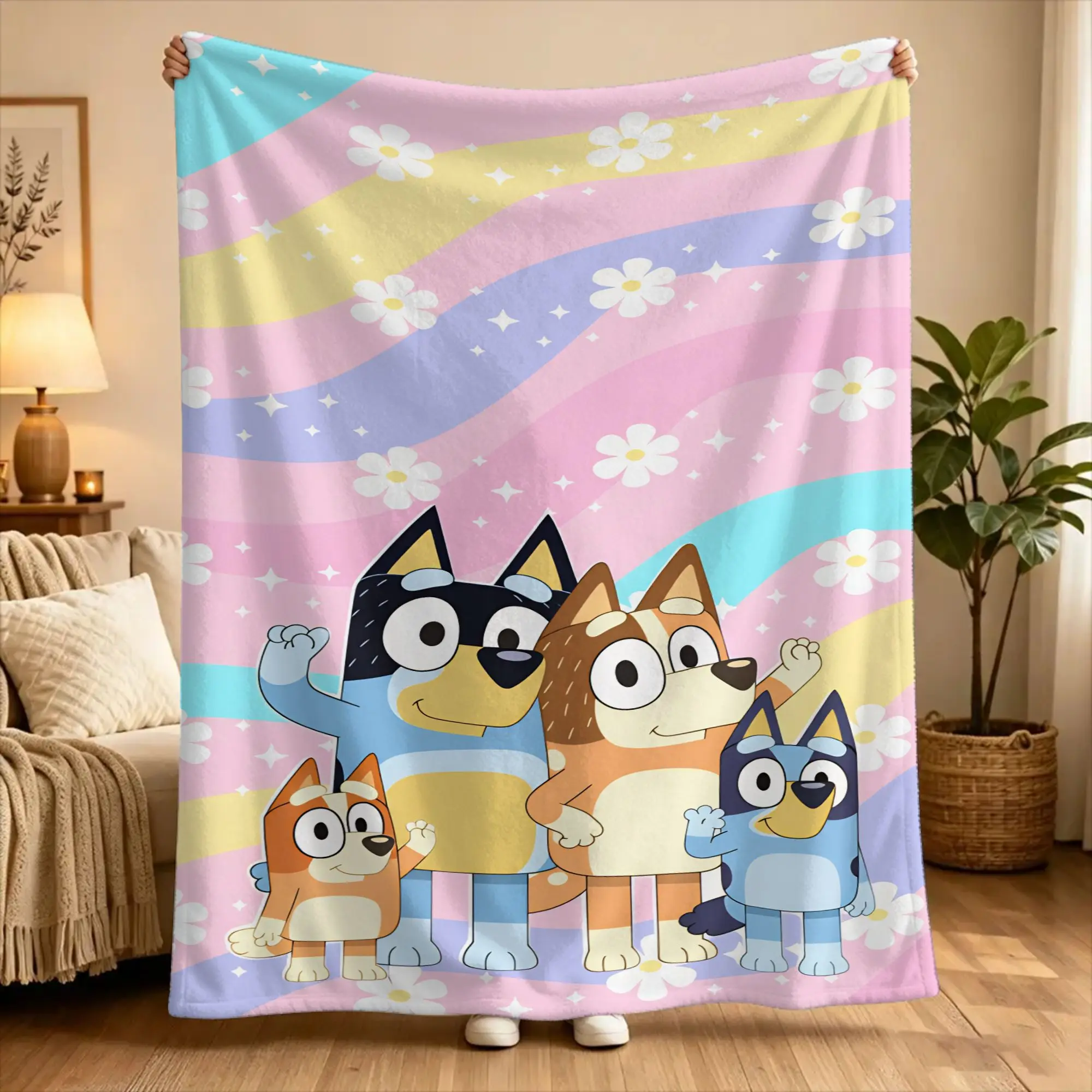Soft Warm Blankets Camping B-bluey Bingo Heeler Throw Blanket  Flannel Bedspread For Couch Bed Graphic Sofa Bed Cover