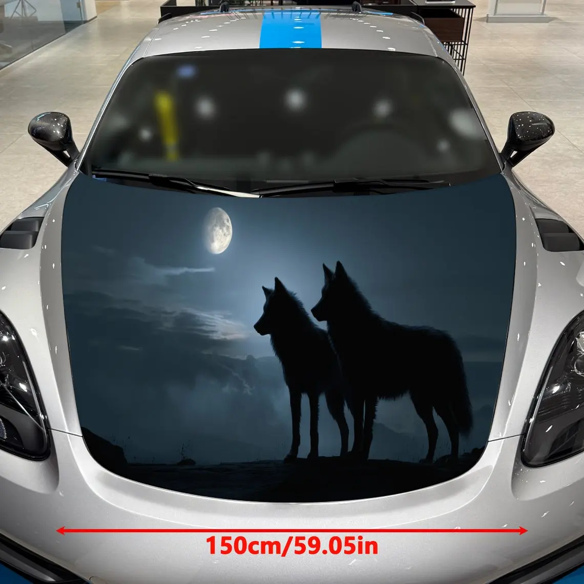 Nocturnal Wolf Brave Charm Thrill PVC Car Hood Wraps, Self-Adhesive Waterproof Car Bonnet Decal Sticker, Car Decoration Protecti