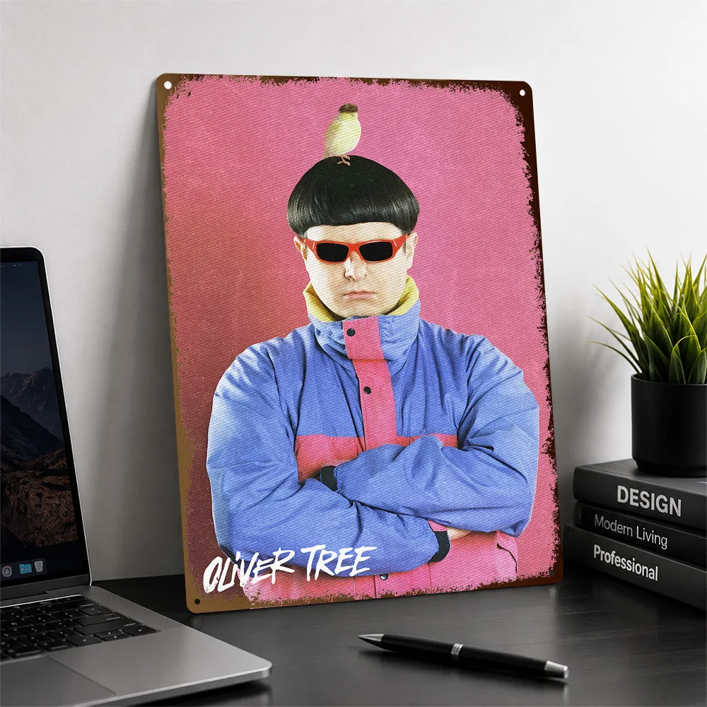 Oliver Tree With Green Apple On His Head Textured Poster Customized Metal Tin Sign Pop Tribute Wall Art Belongs In Music Rooms