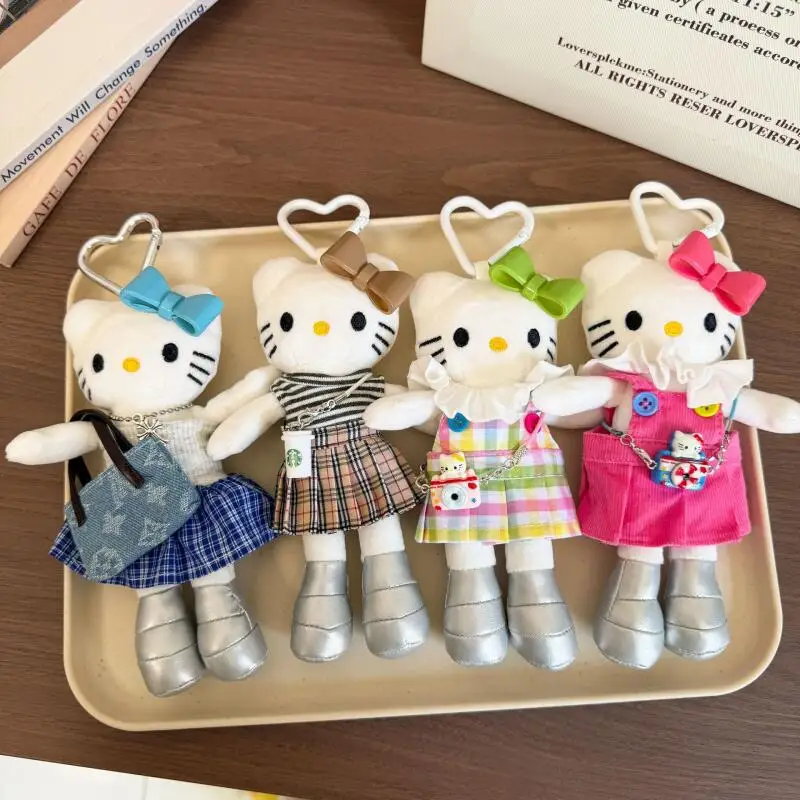 

Sanrio Hello Kitty Long Leg Spring Collection Plaid Skirt Colorful Bow Heart-Shaped Buckle Fluffy Keychain Key Loss Prevention