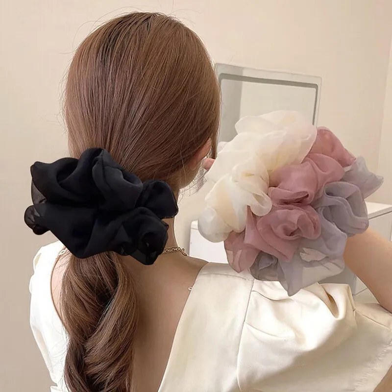 4/5Pcs Fashion Chiffon Scrunchies for Women Korean Silk Elastic Hair Ties Ponytail Holder Headwear Hair Accessories