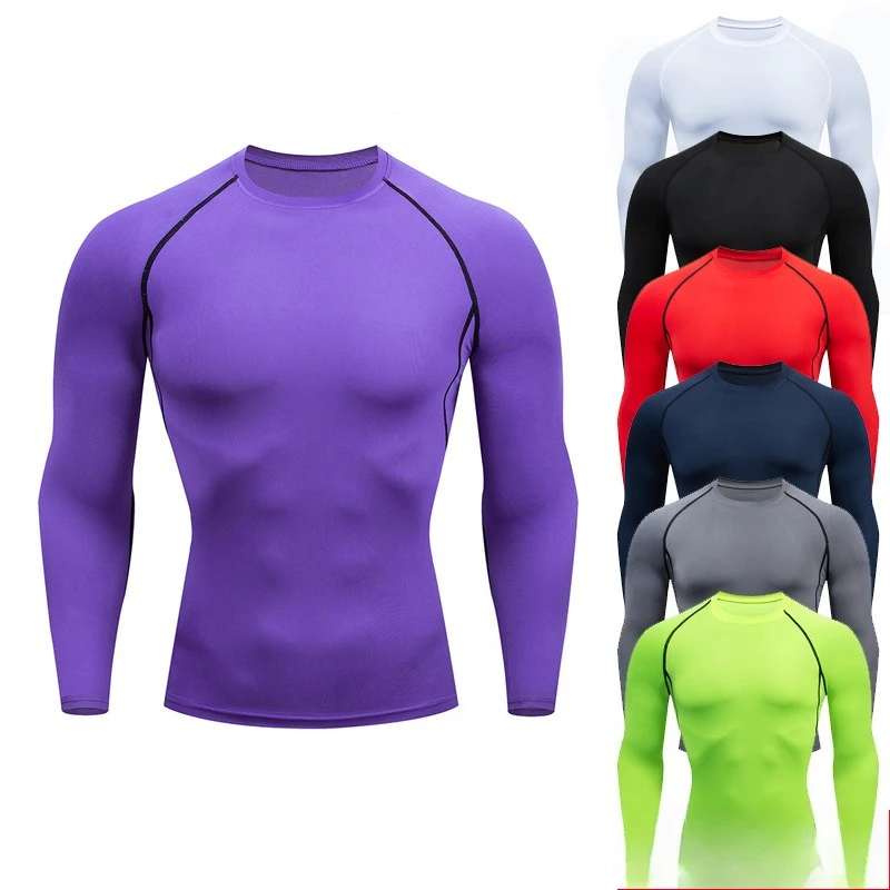 

Мужская спортивная обтягивающая футболка с длинным рукавом для фитнеса, компрессионная быстросохнущая футболка для бега, красная, белая