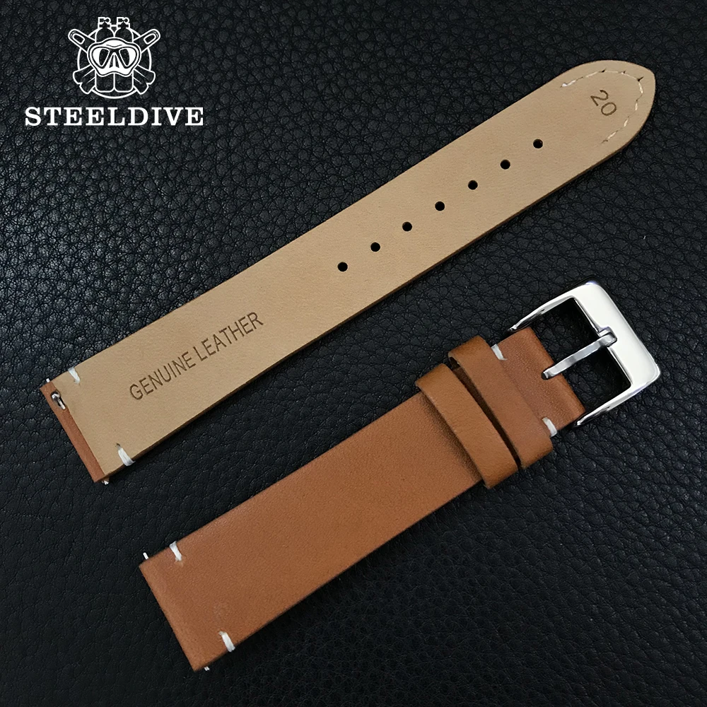 STEELDIVE Official Leather Watch Strap 20MM Width Brown Spare Watch Band SD2503