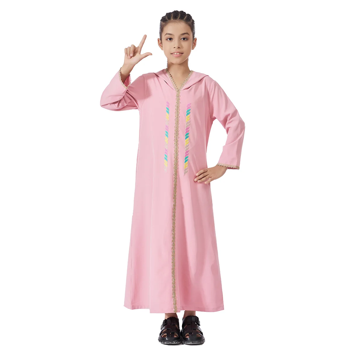 Eid Djellaba Mädchen Langes Kleid Mit Kapuze Abaya Muslimischen Stickerei Party Kleider Ramadan Kebaya Kaftan Marocain Robe Islam Jalabiya