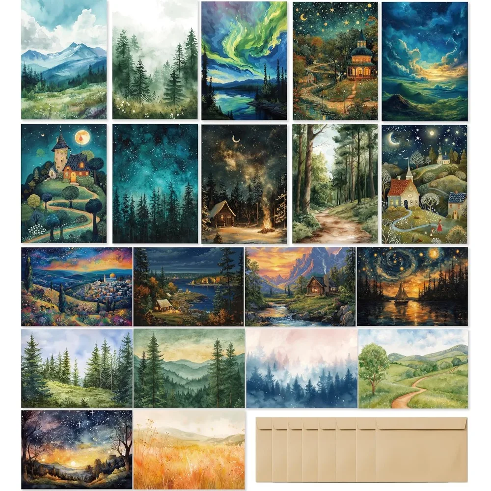 

Blank Cards with Envelopes All Occasion,Whimsical Watercolor illustration Design Blank Greeting Cards 4x6,40Blank Greeting