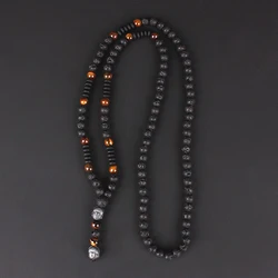 6mm Lava Stone Tiger-eye Beaded Necklace for Men and Women with Buddha Head Pendant